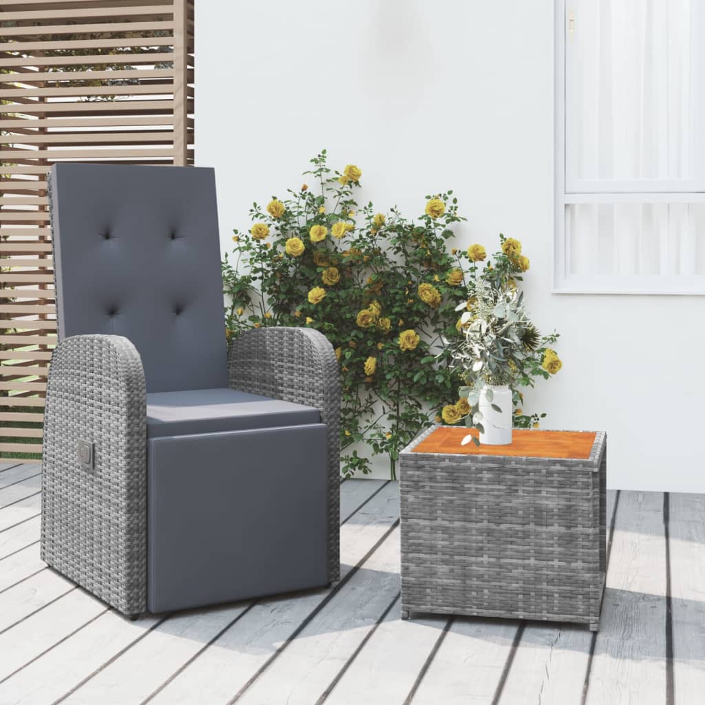 vidaXL Ensemble de salon 3 pièces poly rotin et acacia massif gris