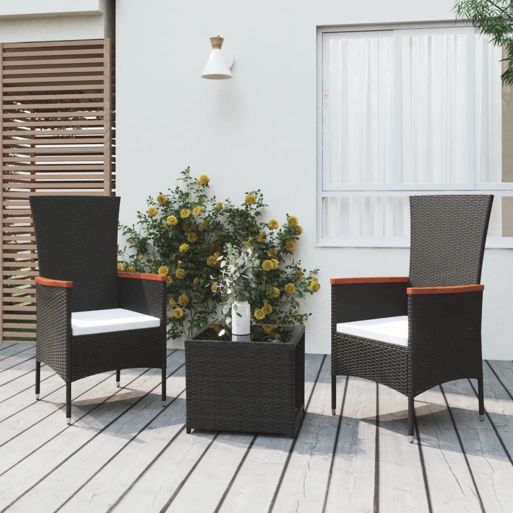 vidaXL 3-delige Loungeset poly rattan en massief acaciahout zwart