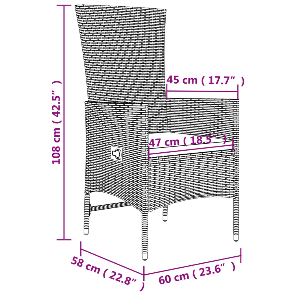 vidaXL 3-delige Loungeset poly rattan en staal beige