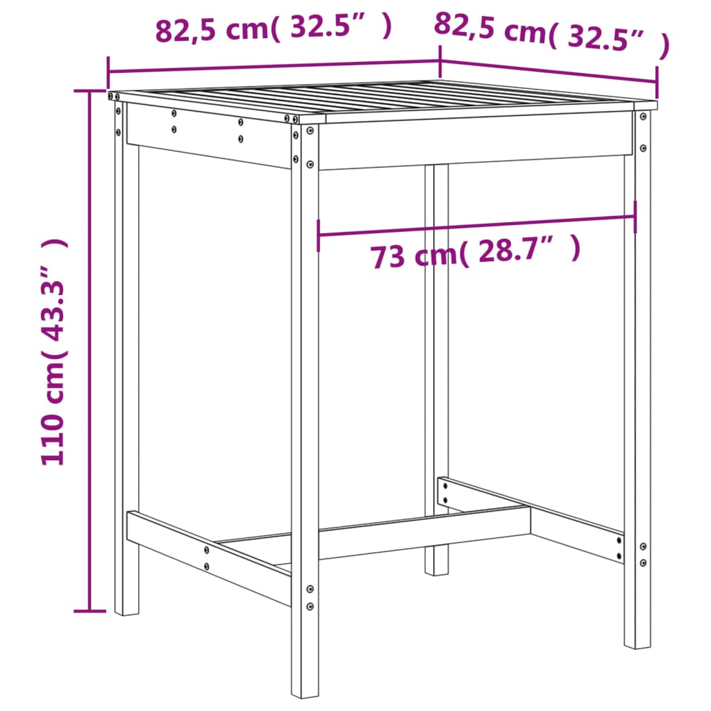 vidaXL 3-delige Barset massief grenenhout wit