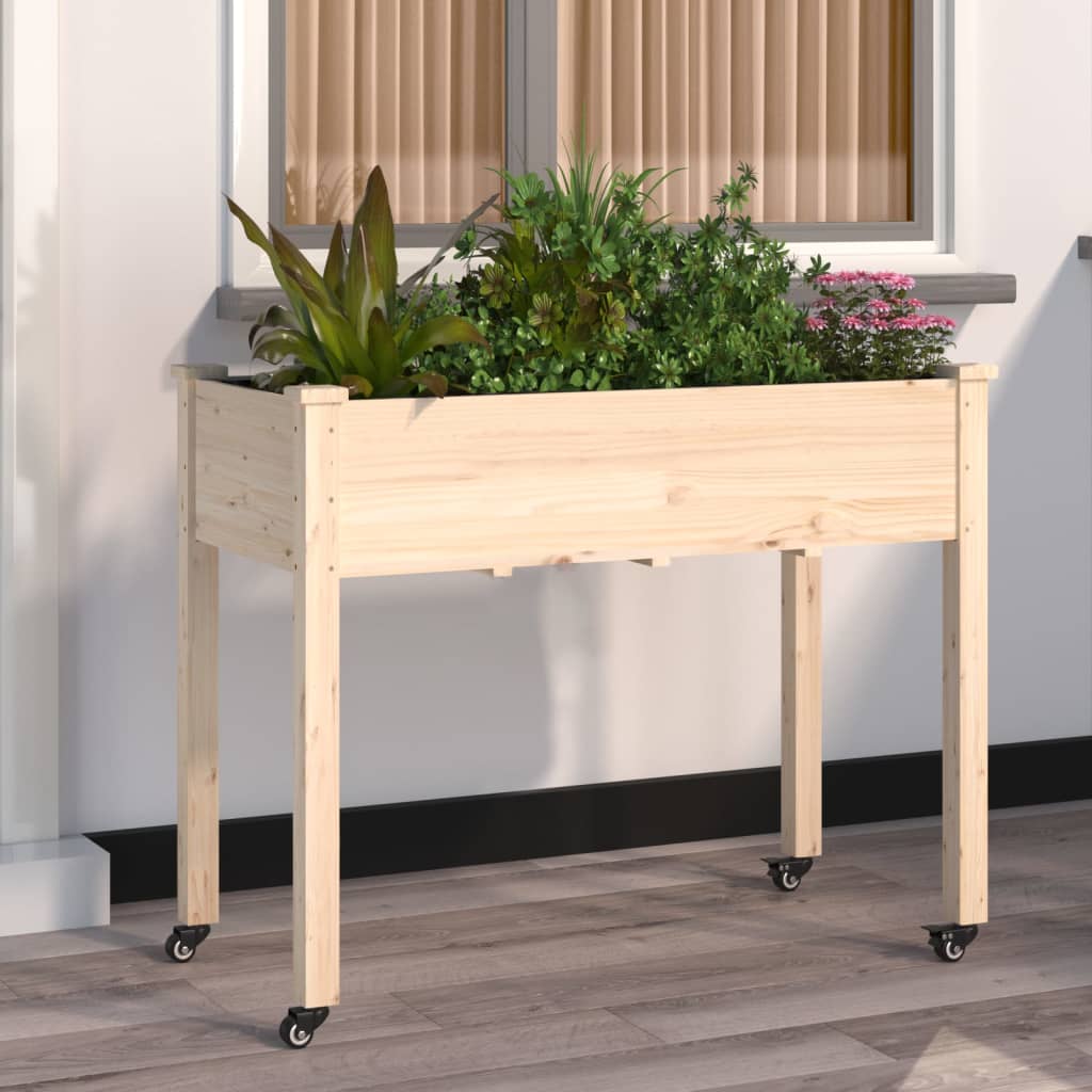 vidaXL Plantenbak op wieltjes 71x37x80 cm massief vurenhout