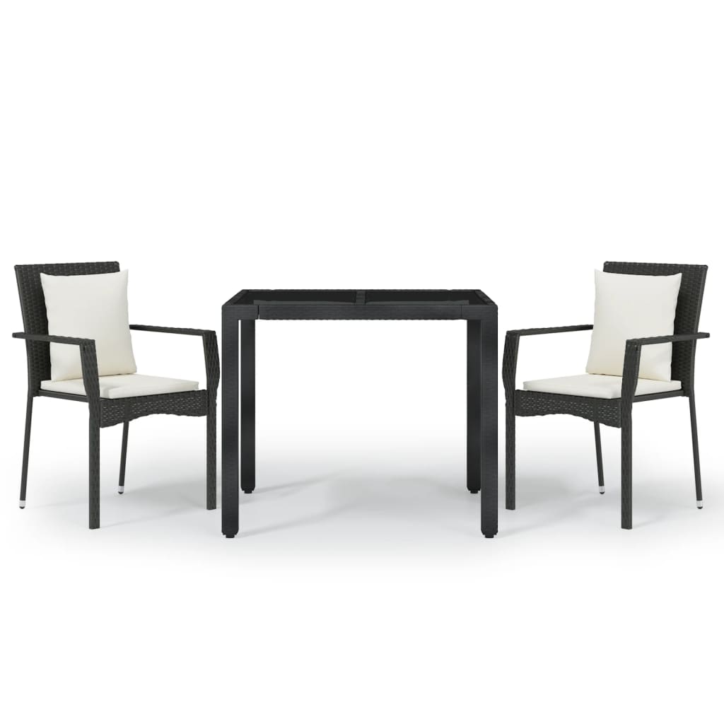 vidaXL 3-delige Tuinset met kussens poly rattan zwart