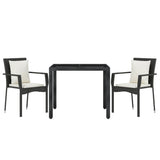 vidaXL 3-delige Tuinset met kussens poly rattan zwart