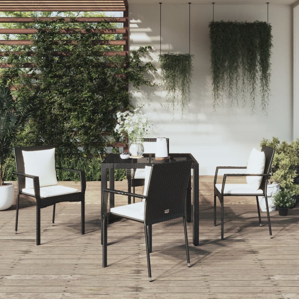 vidaXL 3-delige Tuinset met kussens poly rattan zwart