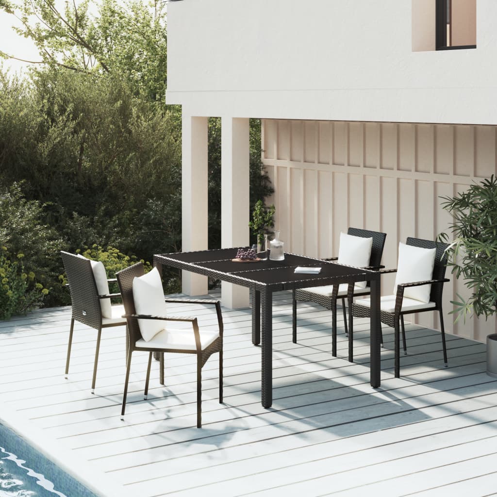 vidaXL 3-delige Tuinset met kussens poly rattan zwart