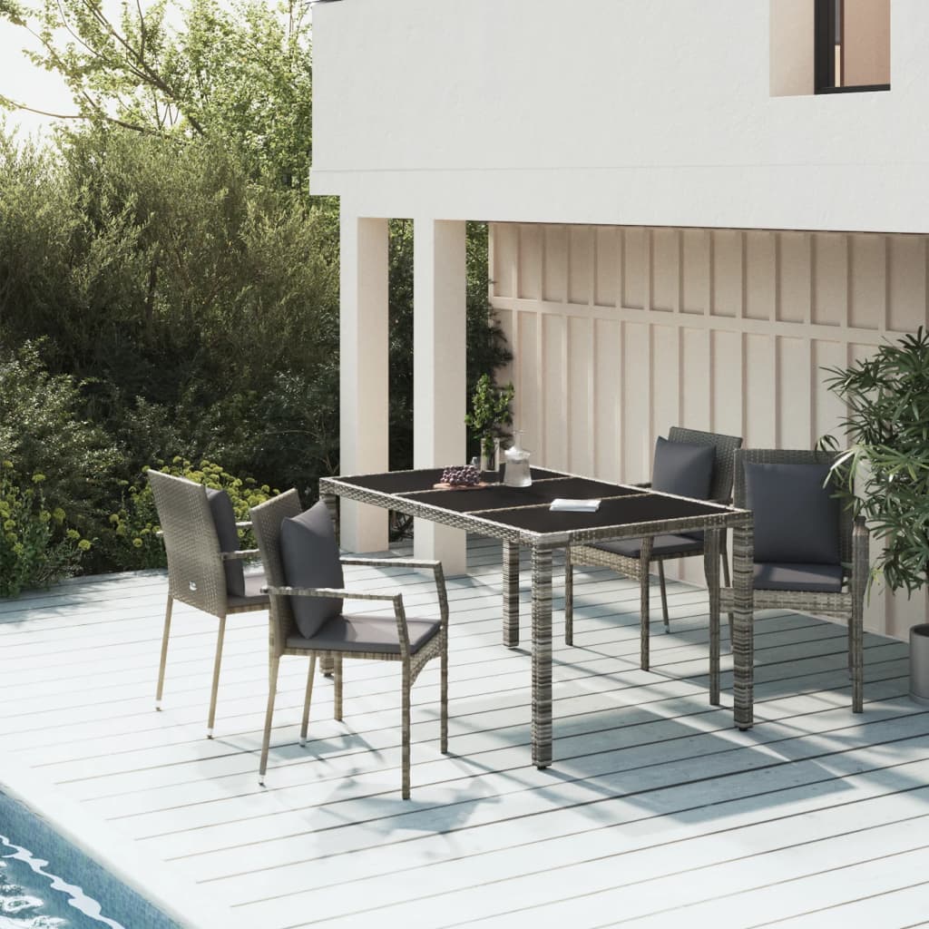 vidaXL 3-delige Tuinset met kussens poly rattan zwart