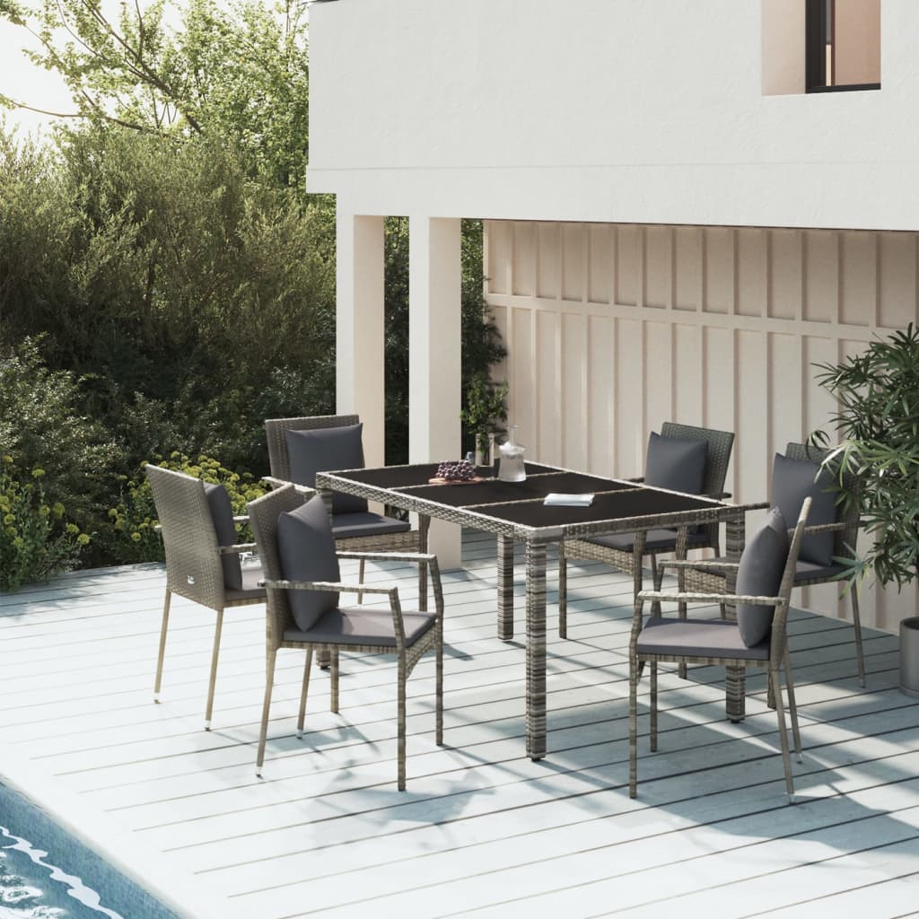 vidaXL 3-delige Tuinset met kussens poly rattan zwart