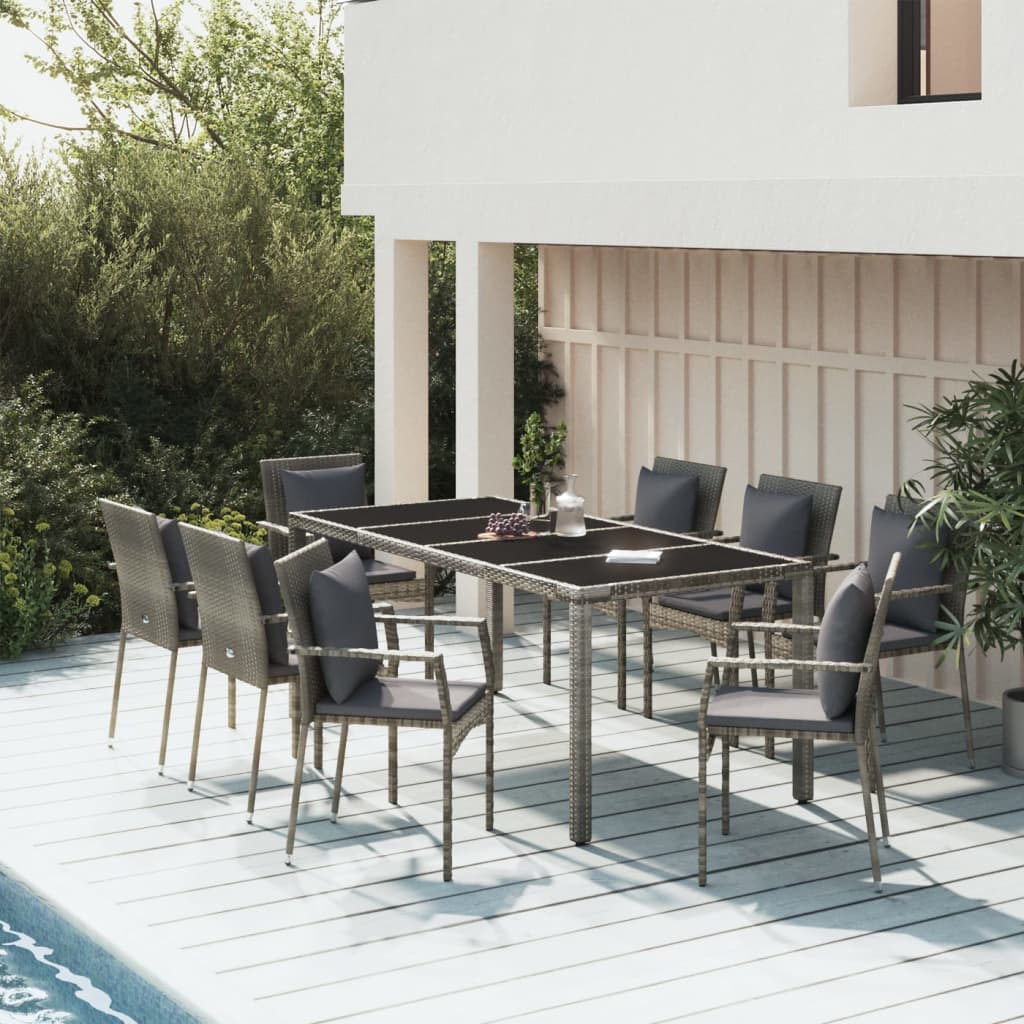 vidaXL 3-delige Tuinset met kussens poly rattan zwart