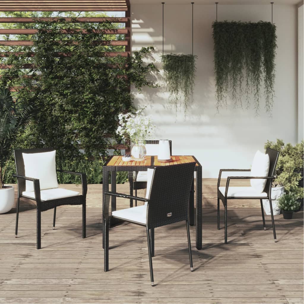 vidaXL 3-delige Tuinset met kussens poly rattan zwart
