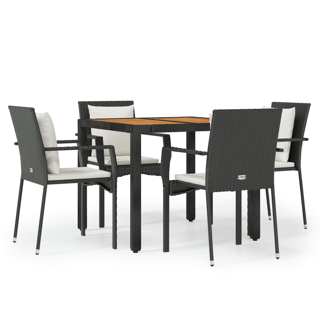 vidaXL 3-delige Tuinset met kussens poly rattan zwart