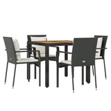 vidaXL 3-delige Tuinset met kussens poly rattan zwart