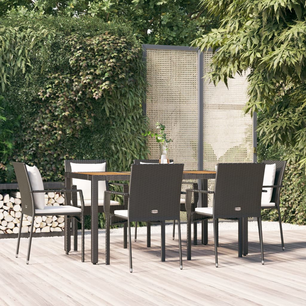 vidaXL 3-delige Tuinset met kussens poly rattan zwart
