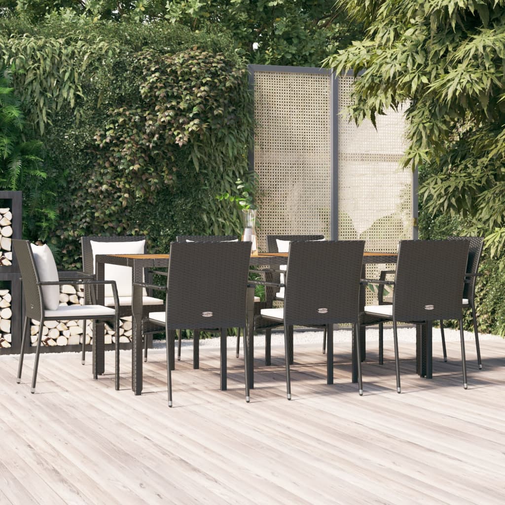 vidaXL 3-delige Tuinset met kussens poly rattan zwart