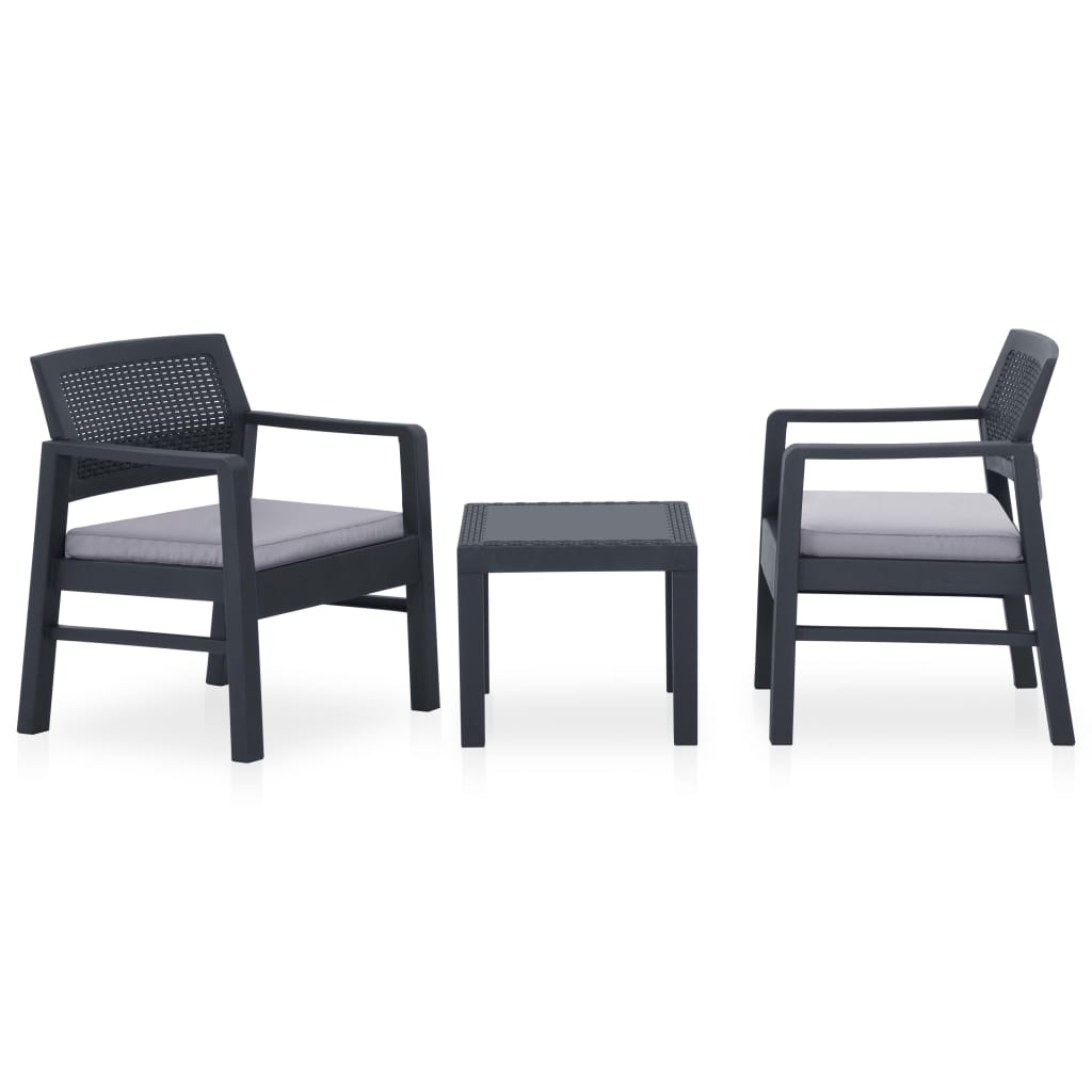 vidaXL 3-delige Loungeset met kussens kunststof wit