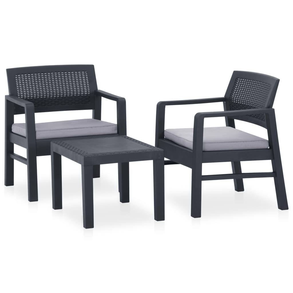 vidaXL 3-delige Loungeset met kussens kunststof wit