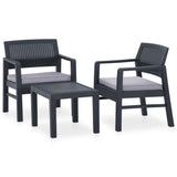 vidaXL 3-delige Loungeset met kussens kunststof wit