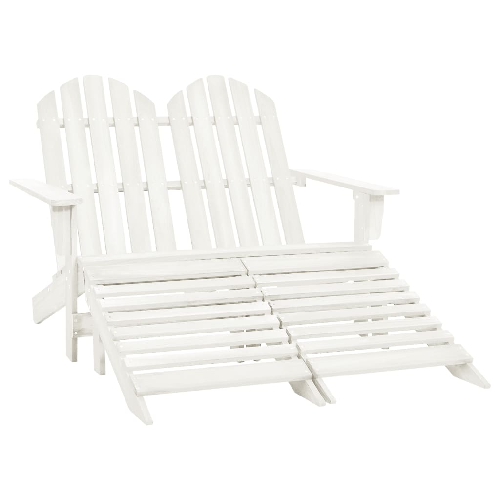 vidaXL 2-Seater Adirondack Garden Chair with Ottoman Pinewood White