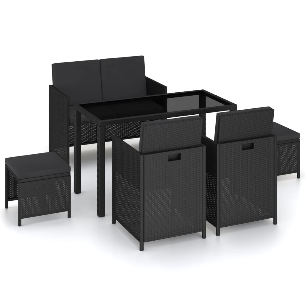 vidaXL 6-delige Tuinset met kussens poly rattan zwart