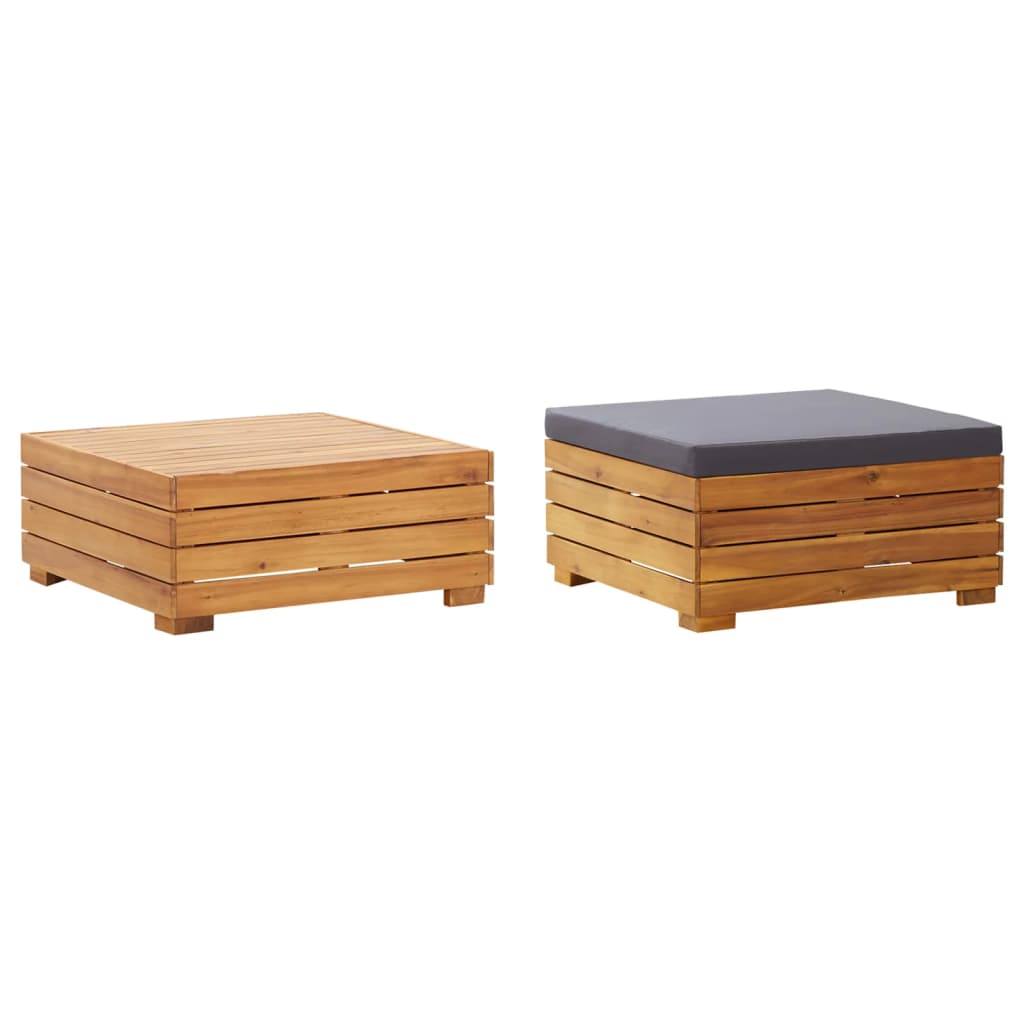 vidaXL Garden Table and Ottoman with Cushion Solid Acacia Wood