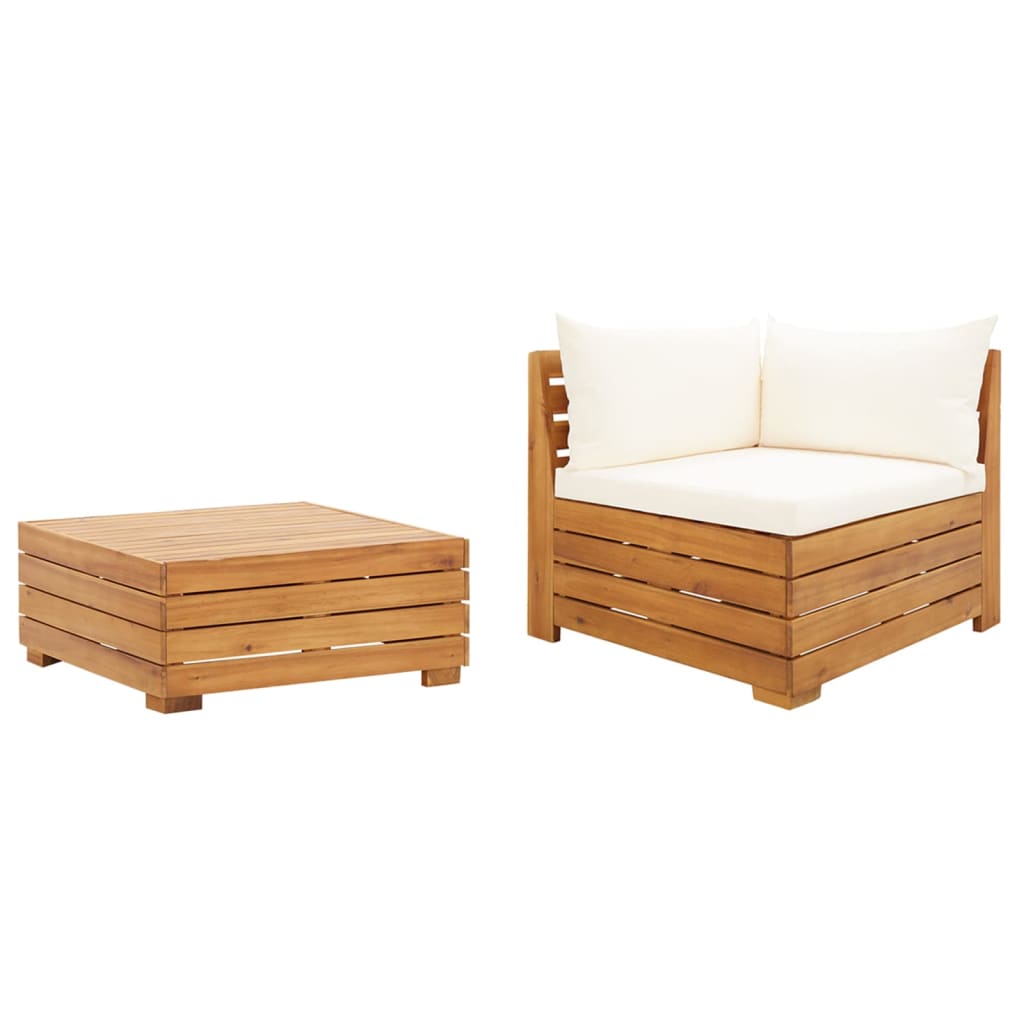 vidaXL Garden Table and Ottoman with Cushion Solid Acacia Wood