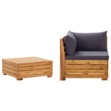 vidaXL Garden Table and Ottoman with Cushion Solid Acacia Wood