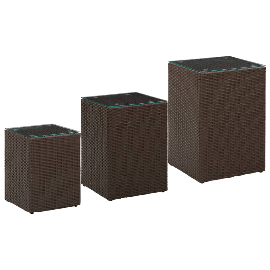 vidaXL Bijzettafel met glazen blad 35x35x52 cm poly rattan bruin