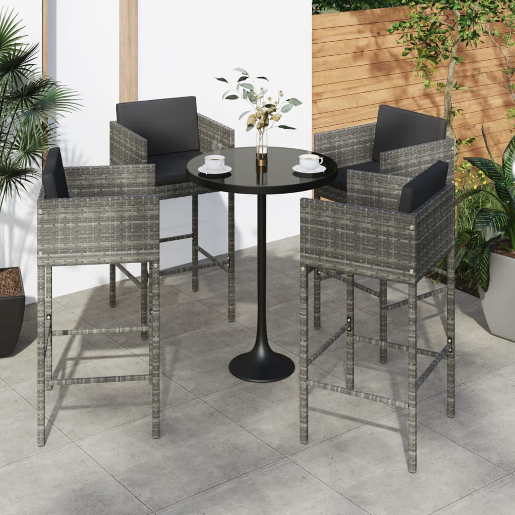 vidaXL Barkrukken 2 st met kussens poly rattan bruin
