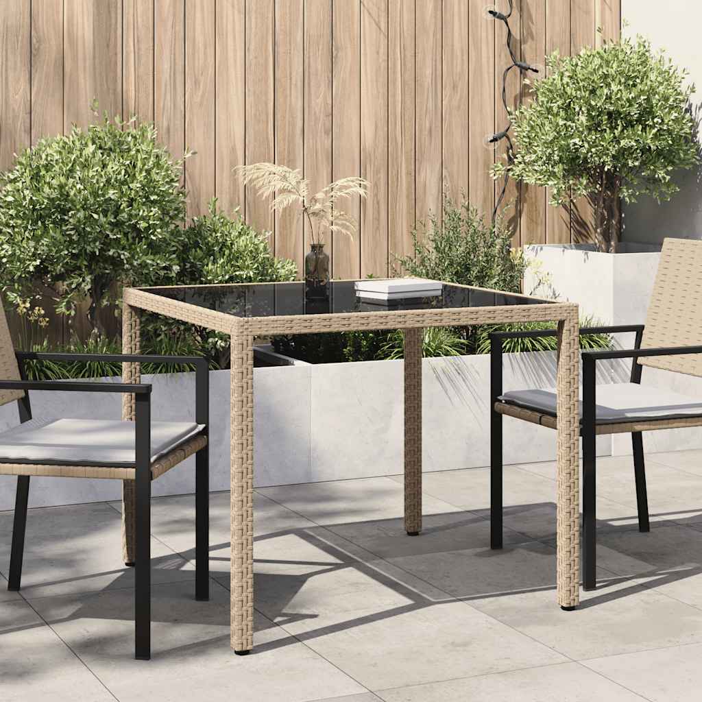 vidaXL Tuintafel 90x90x75 cm gehard glas en poly rattan bruin