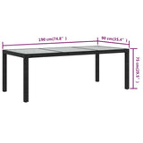 vidaXL Tuintafel 190x90x75 cm gehard glas en poly rattan black