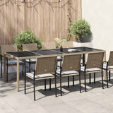 vidaXL Tuintafel 250x100x75 cm gehard glas en poly rattan grijs