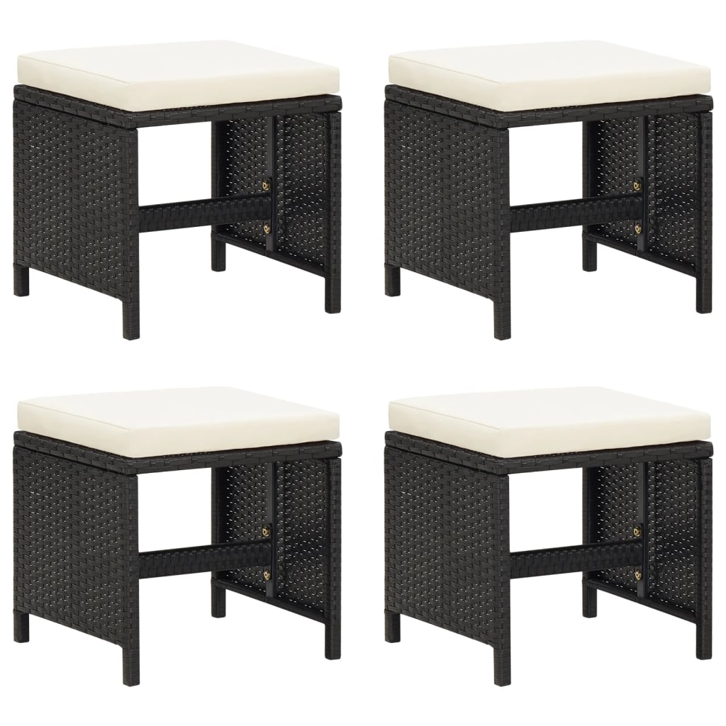 vidaXL Garden stools 4 pcs with cushions poly rattan black