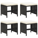 vidaXL Garden stools 4 pcs with cushions poly rattan black