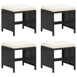 vidaXL Garden stools 4 pcs with cushions poly rattan black