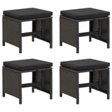 vidaXL Garden stools 4 pcs with cushions poly rattan black