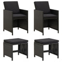 vidaXL Garden Armchair and Footrest Set 4-Piece Poly Rattan Black