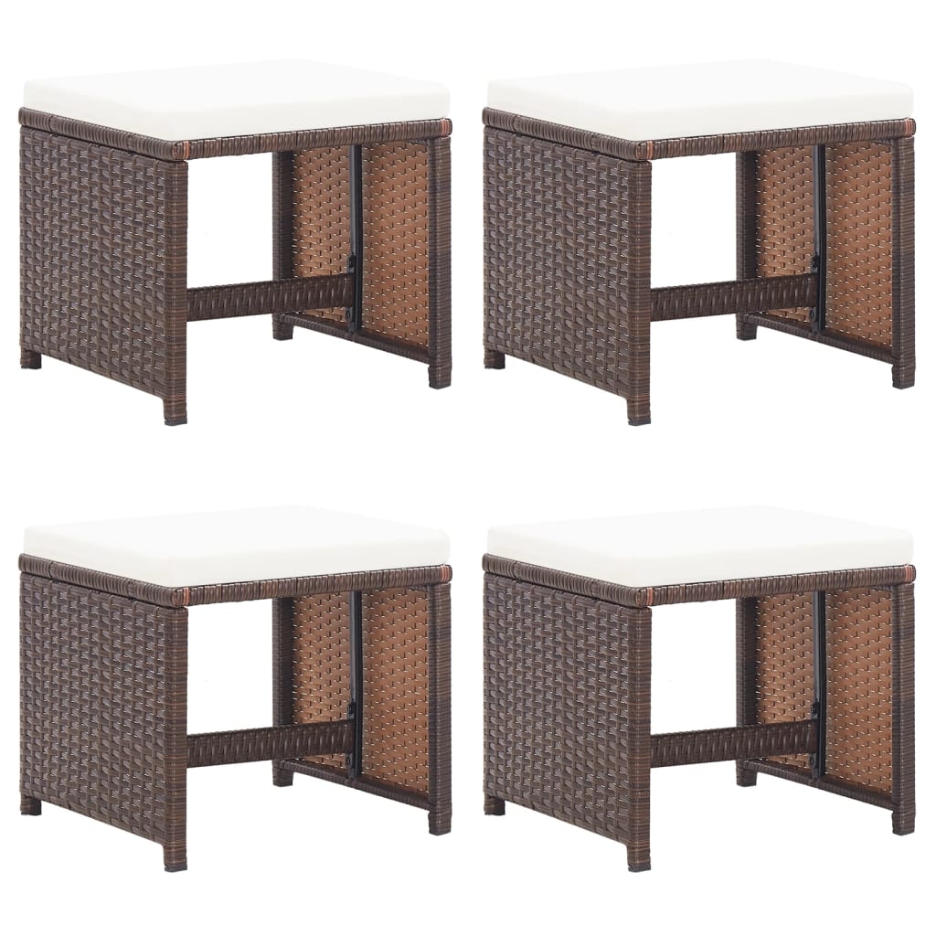 vidaXL Garden stools 4 pcs with cushions poly rattan black