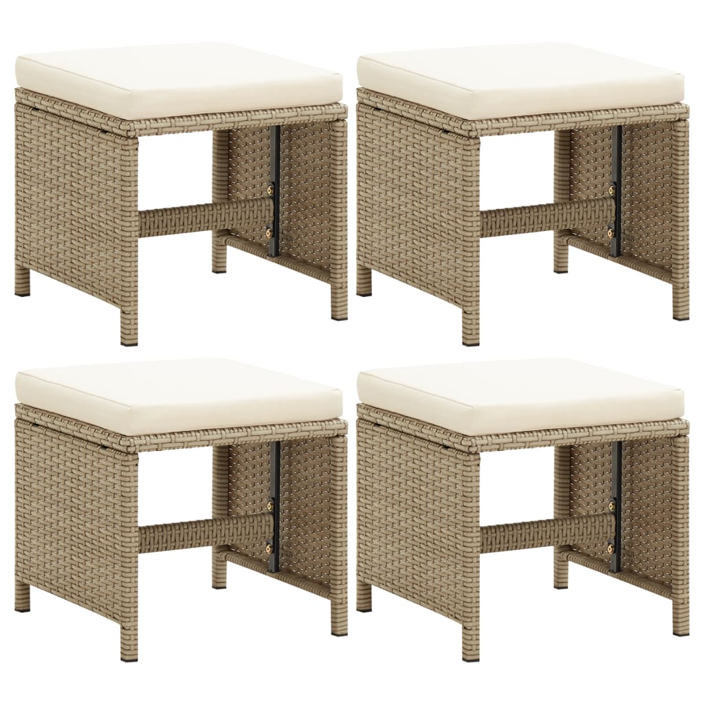 vidaXL Garden stools 4 pcs with cushions poly rattan black