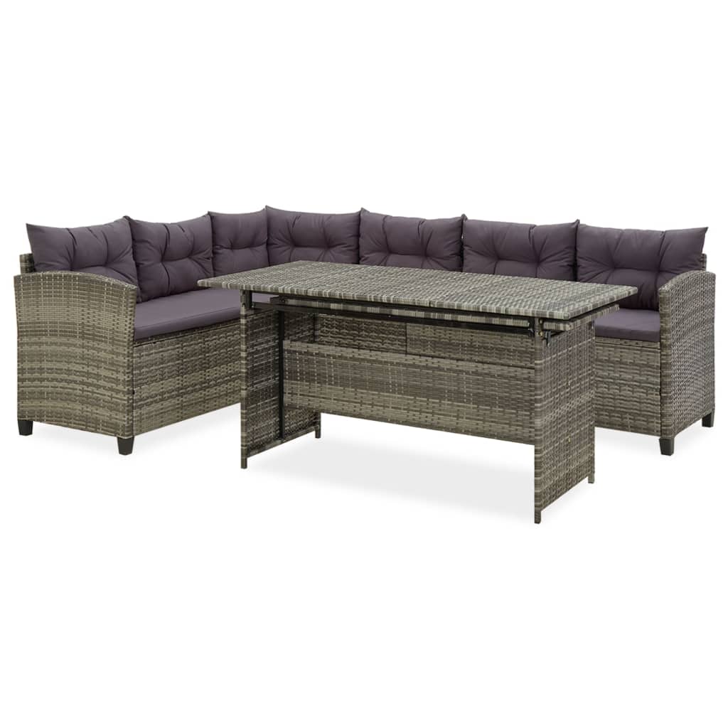vidaXL 3-delige Loungeset met kussens poly rattan grijs
