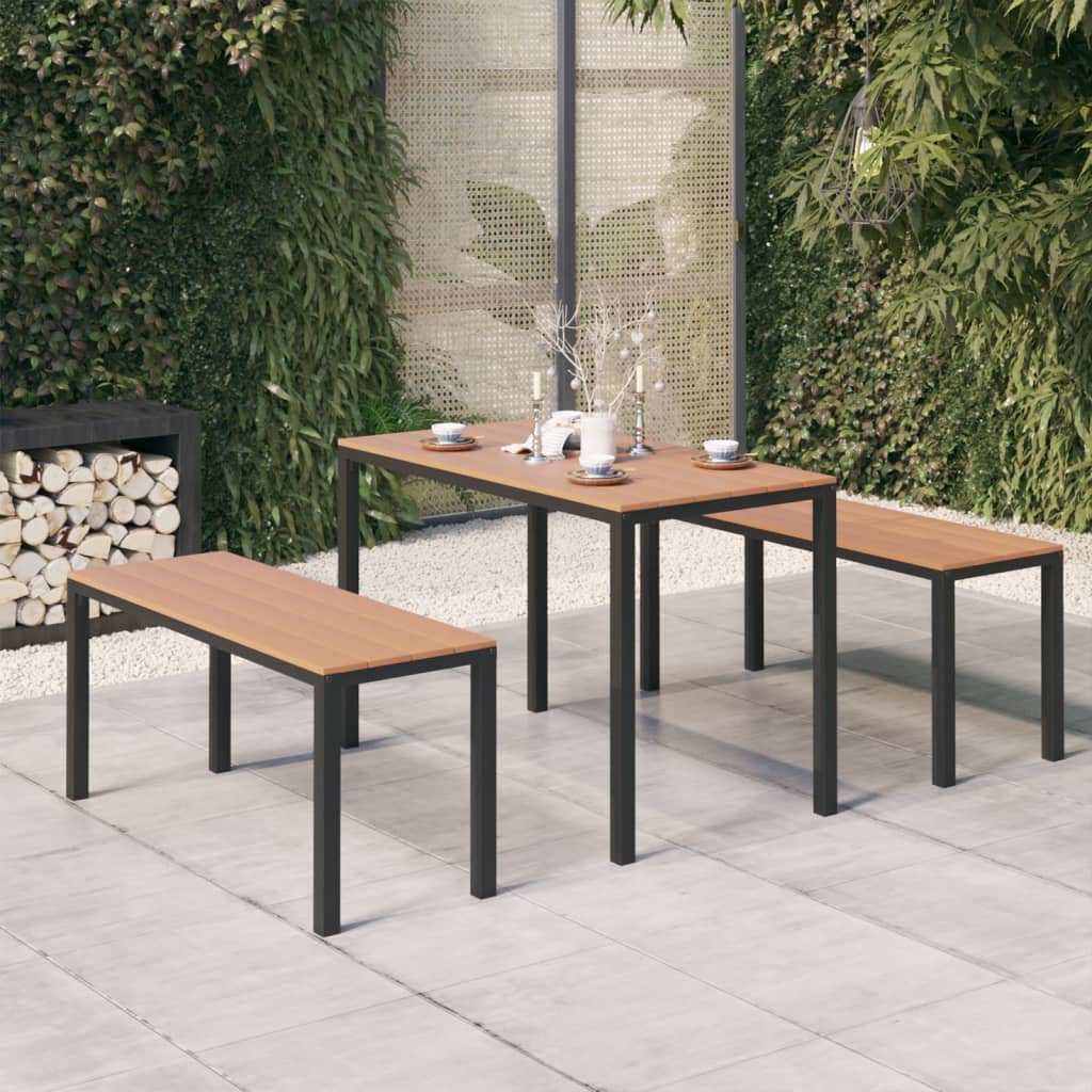 vidaXL 3-delige Tuinset staal en HKC zwart