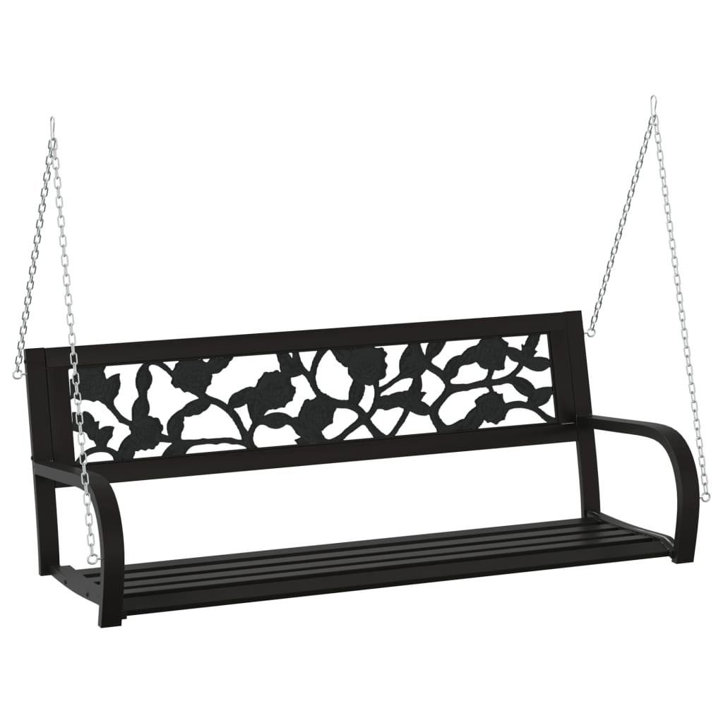 vidaXL Schommelbank 125 cm staal en kunststof zwart