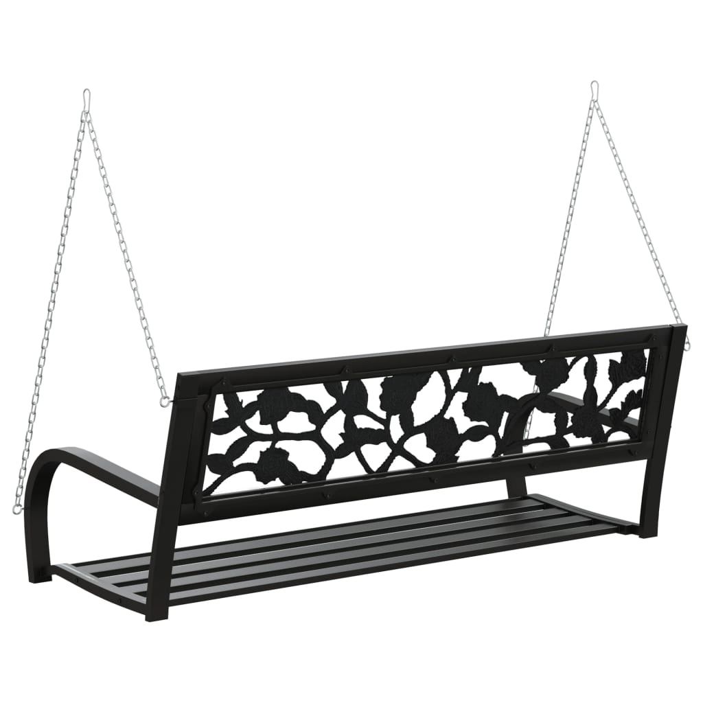 vidaXL Schommelbank 125 cm staal en kunststof zwart