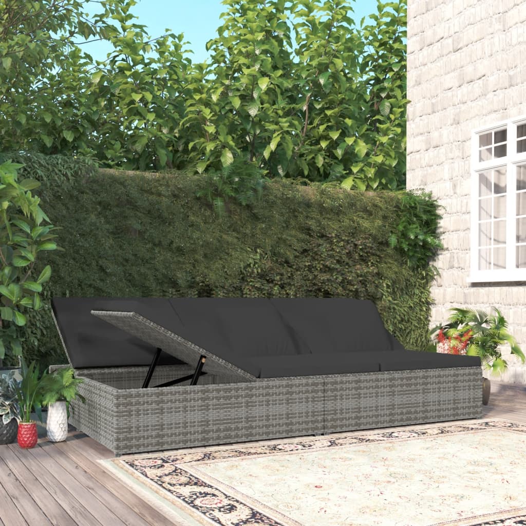 vidaXL Ligbed met kussens converteerbaar poly rattan zwart