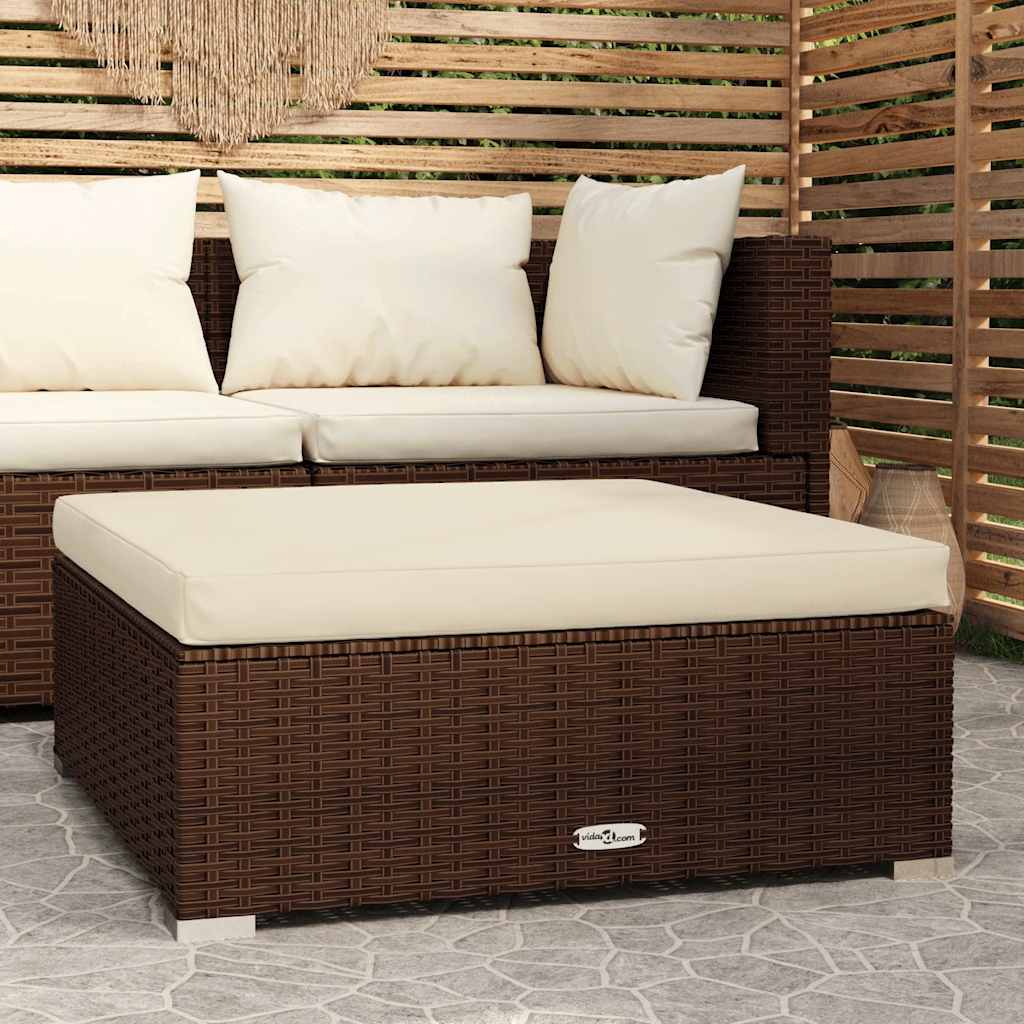 vidaXL Footrest with Cushion 70x70x30 cm Poly Rattan Black