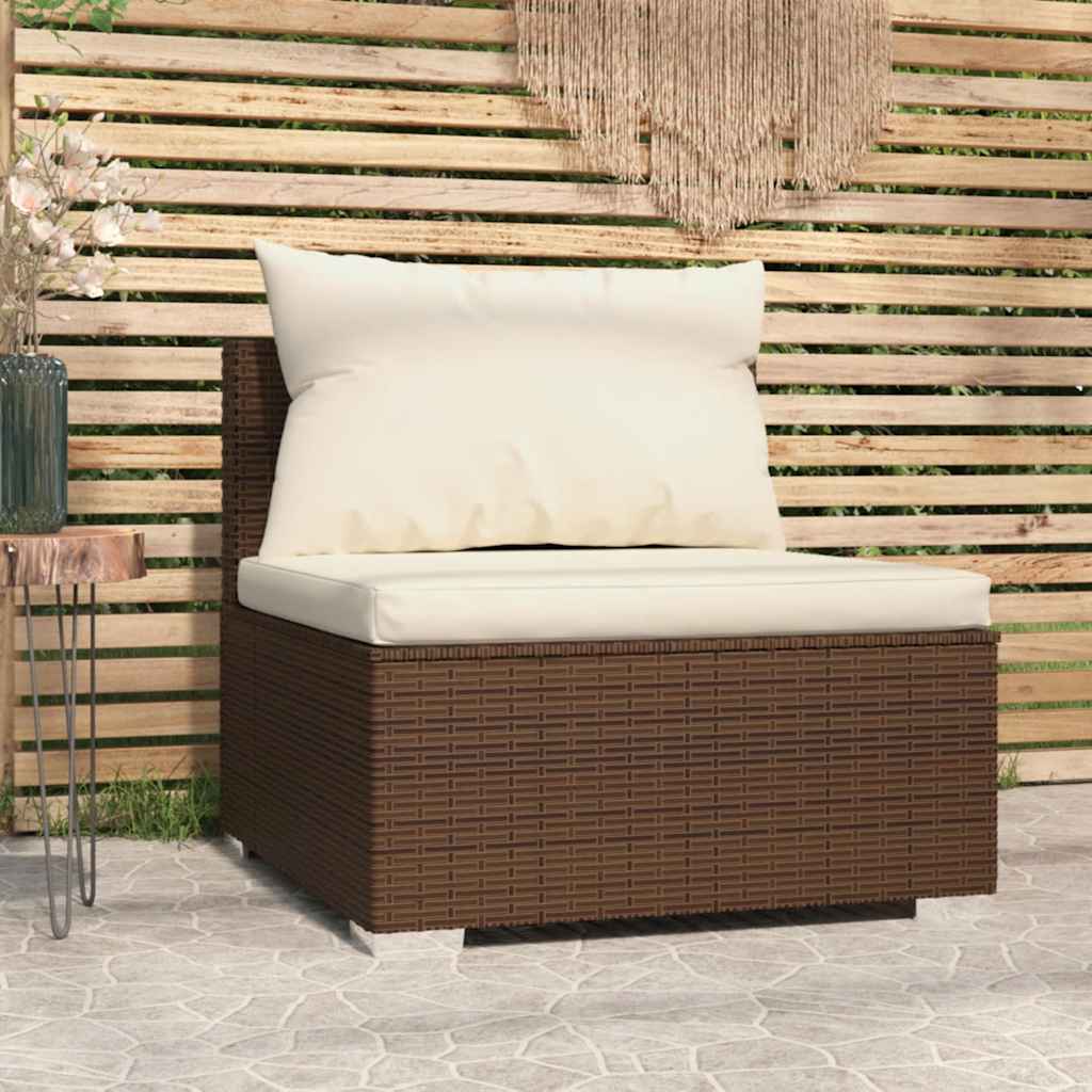 vidaXL Tuinmiddenbank met kussens poly rattan zwart