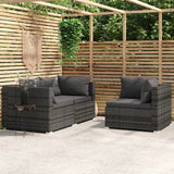 vidaXL 3-delige Loungeset met kussens poly rattan zwart