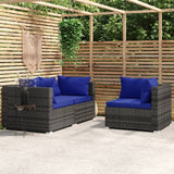 vidaXL 3-delige Loungeset met kussens poly rattan zwart