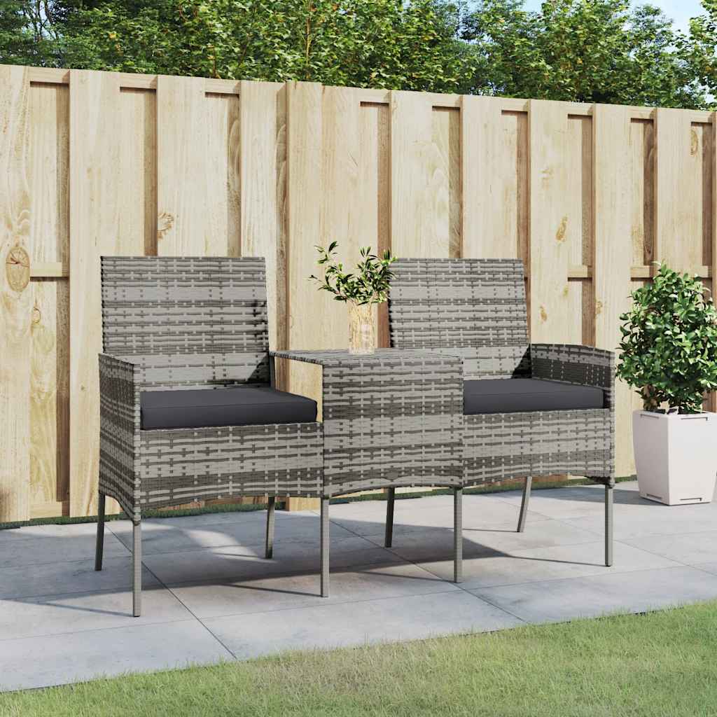 vidaXL Banquette de jardin 2 places avec tafeltje poly rotin couleur antraciet