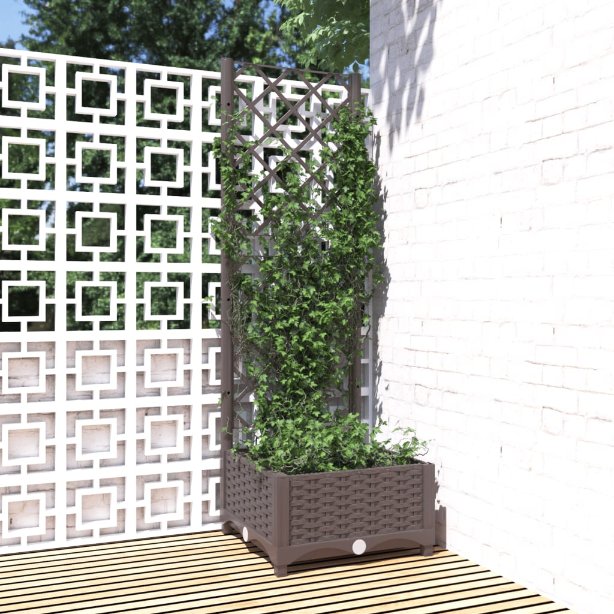 vidaXL Planter with Trellis 40x40x121.5 cm Polypropylene