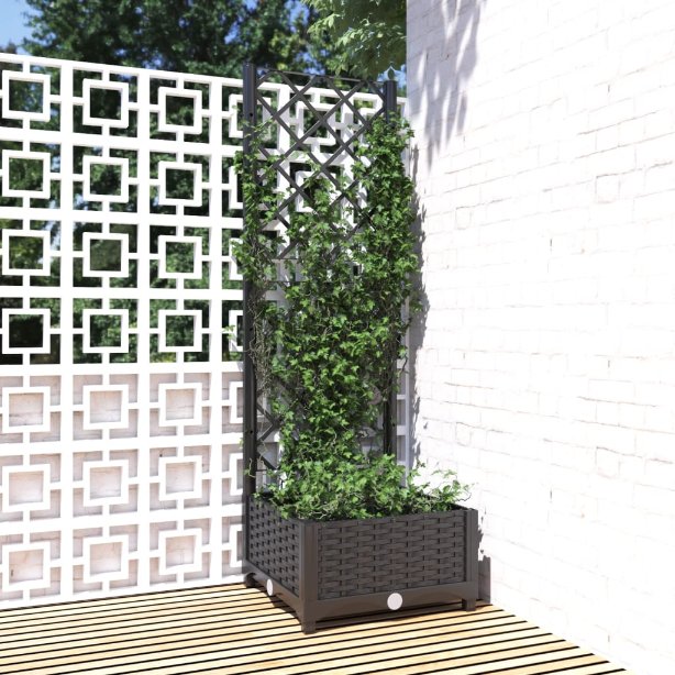 vidaXL Planter with Trellis 40x40x121.5 cm Polypropylene