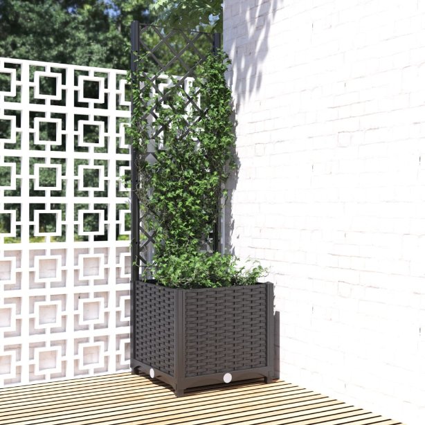 vidaXL Planter with Trellis 40x40x121.5 cm Polypropylene